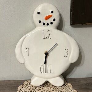 NIB Rae Dunn "CHILL" SNOWMAN CERAMIC WALL CLOCK